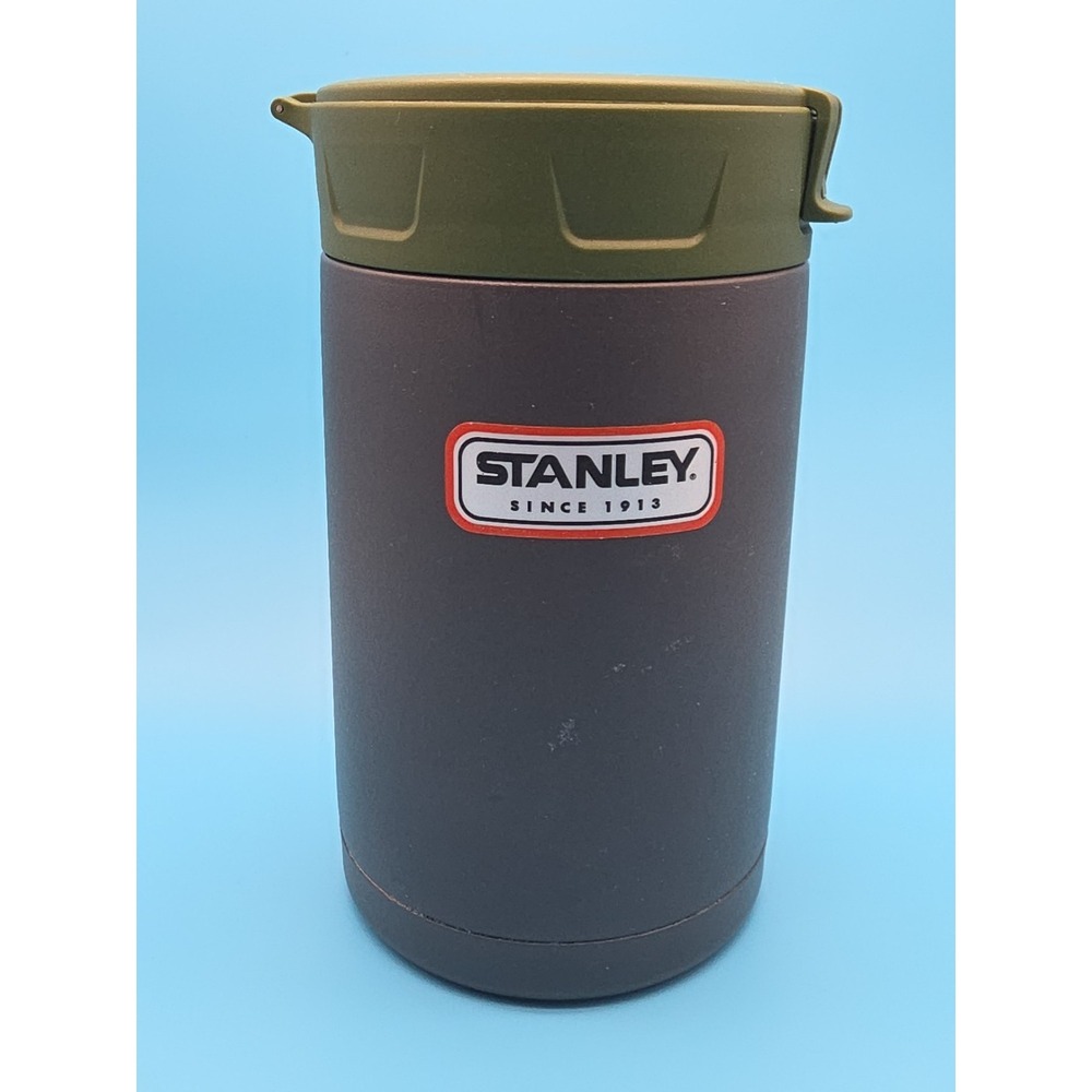 Stanley 20oz Gray Stainless Steel Vacuum Flask Twist Green Lid Insulated Spoon
